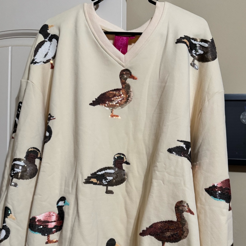QUEEN OF SPARKLES Duck Print Cream Sweater